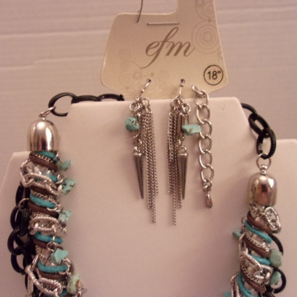 Nwts EFM Gorgeous Turquoise Necklace/earrin. M10-4 - Picture 2 of 5